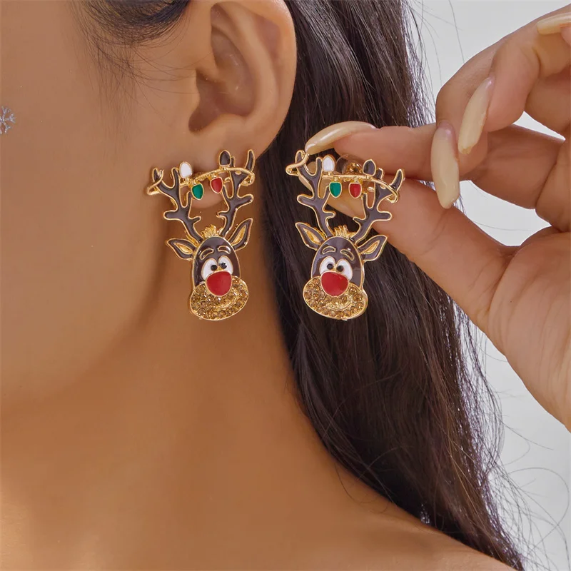 Lustige Weihnachten Candy Stick Weihnachtsmann Ohrringe für Frauen Niedlicher Lebkuchenmann Schneemann Perlenohrringe Party Schmuck Zubehör – Detail 5