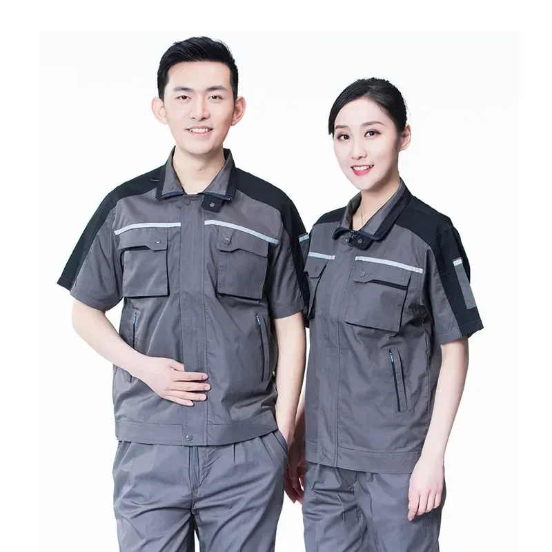 

Workplace Workwear Unisex Worker Be Customized Sleeves Overalls Workshop Can Uniform Logo Clothing Work Short Summer Clothes