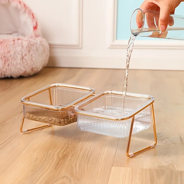 Transparent Double Cat Bowl with Vertical Design for Easy Feeding and Hydration - Ideal Pet Supplies for Cats 3