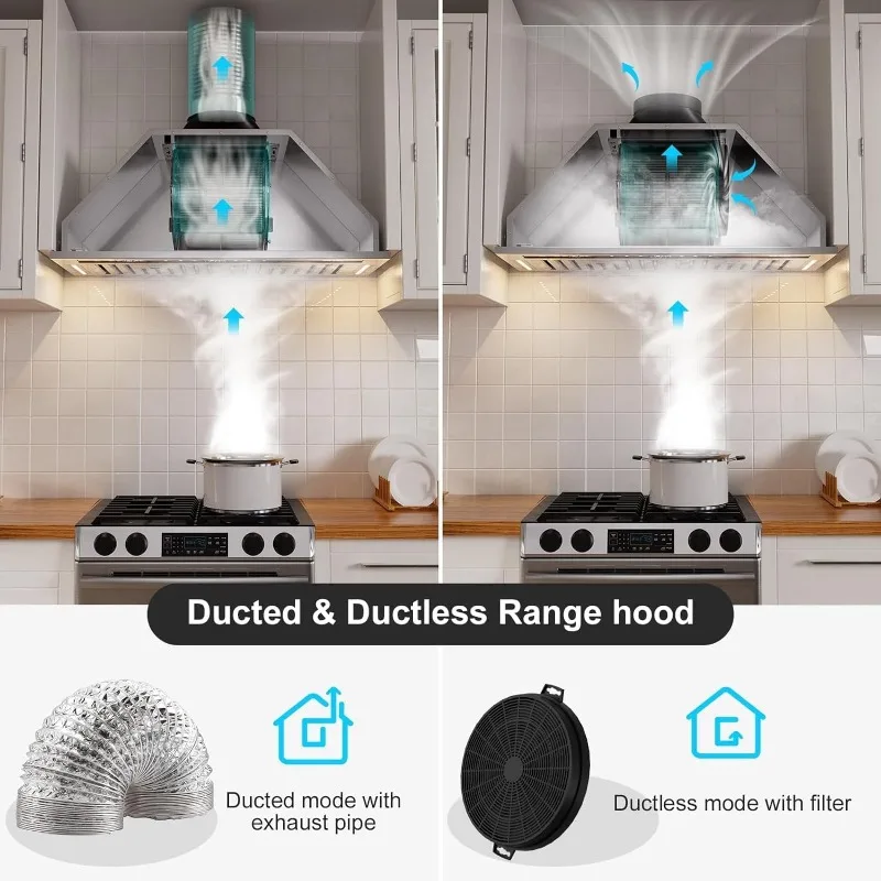 30 Inch Insert Range Hood with Voice/Gesture/Touch Control, 900 CFM Built-in Kitchen Hood Vent with 4 Speed Exhaust Fan 4