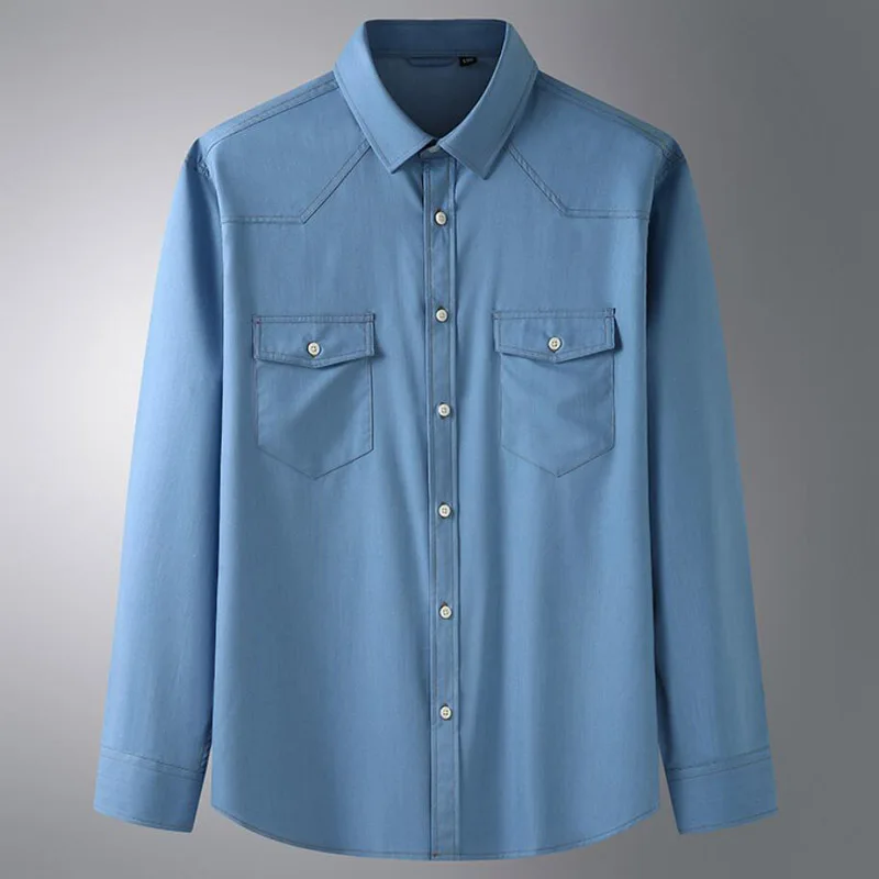 Autumn Spring Men denim Shirt long Sleeve 10XL 11XL 12XL Large Size oversize fat cow boy Shirt pockets 60