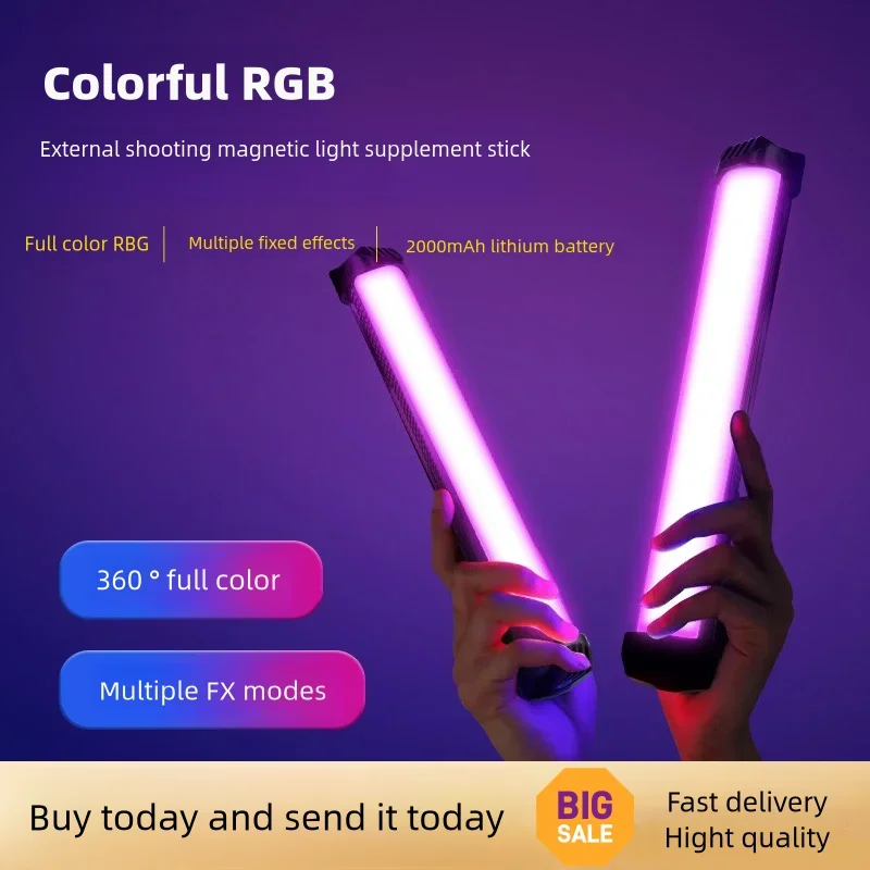 유튜브 촬영 브이로그 셀카 원형 사진 휴대용 미니 라이트 스틱, RGB LED 필 라이트, 틱톡용 마그네틱 헬드 LED 라이트
