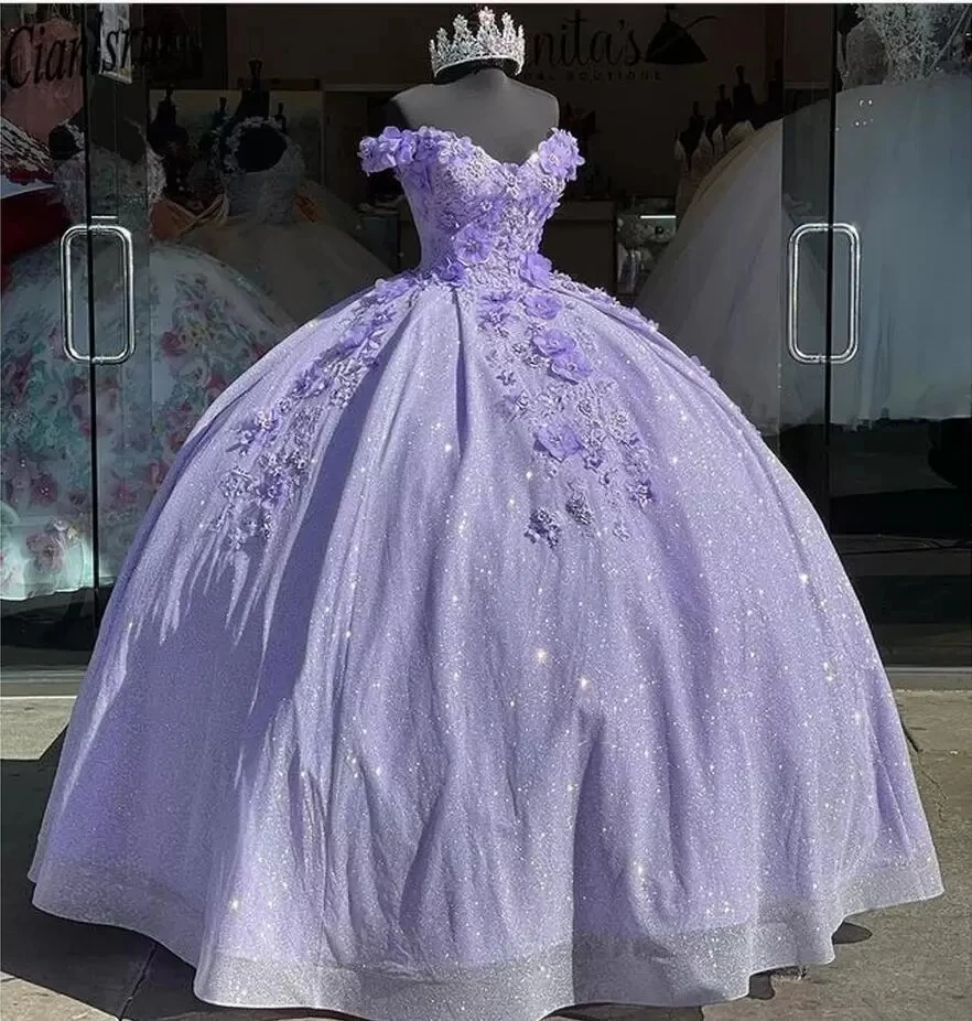 Lavender Purple Ball Gown Dress Beaded Ruffles Dress Lush Tulle Dress For  Women Fluffy Prom Dresses