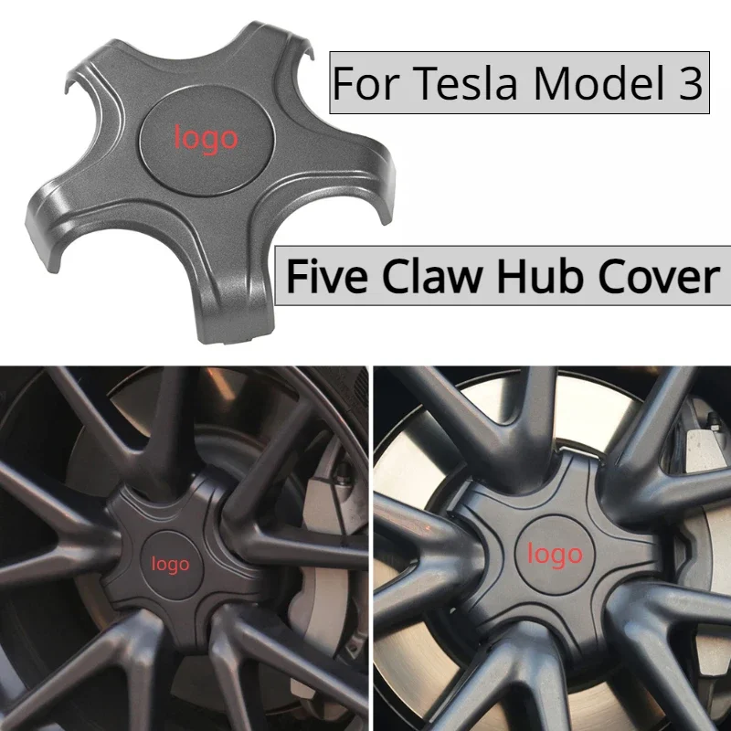 

For Tesla Model 3 Wheel Center Caps Hub Cover 4pcs Five Claw Type Carbon Fiber Athletic Hubcaps Car Decoration Accessories 2020