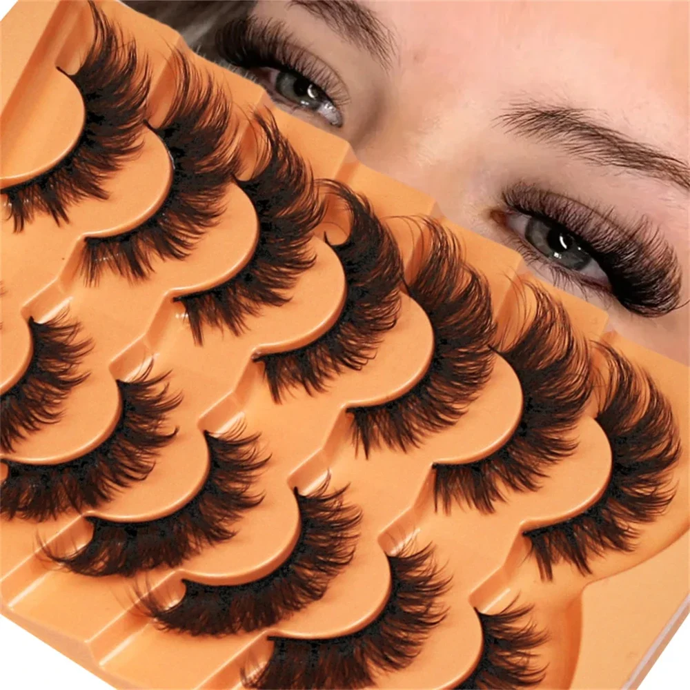 

7 Pairs Cat Eye False Eyelashes Winged Lashes Natural Look Fluffy Makeup Eyelashes Extensions For Party Dating Stage Makeup