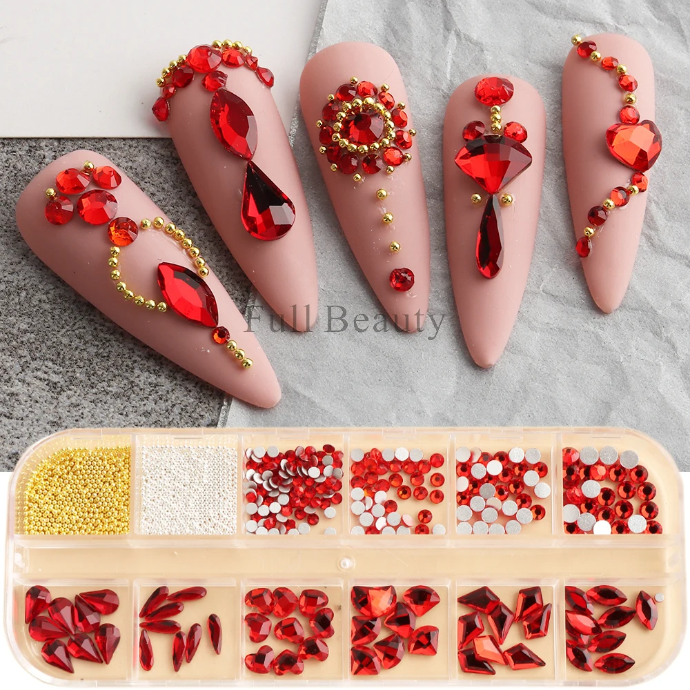 Radiant Red 3D Crystal Festoon Nails