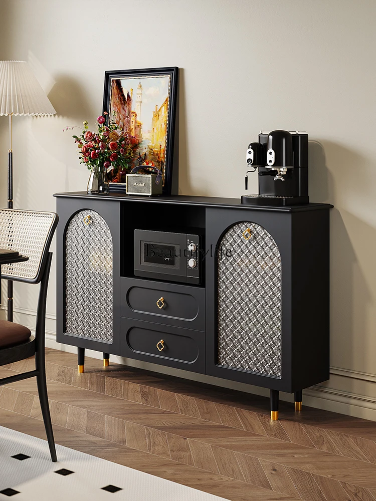 

French Retro Solid Wood Sideboard Modern Minimalist Black Paint American Mid-Ancient Tea Cabinet