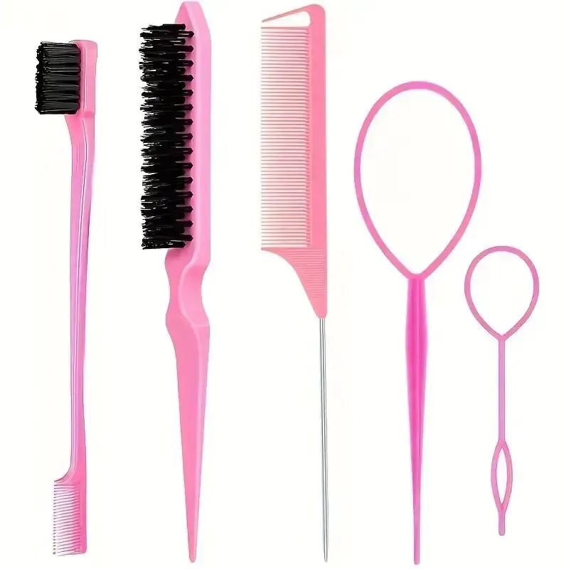 Peigne à queue pointue, outils de coiffure, brosse à sourcils à double tête, peigne à Triple rangée, peigne de coiffure pour Salon de coiffure, 5 pièces