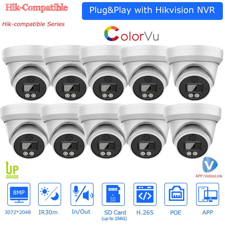 

8MP ColorVu IP Camera 2-way Audio SD Card Slot CCTV Security Surveillance Network Camera Plug&Play with Hikvision NVR