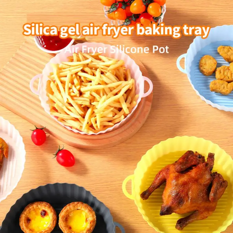 Round Air Fryer Accessories Silicone Tray Mat Grill Pizza Oven Baking Trays  Pan Mats Chicken Basket Mat AirFryer Silicone Pots