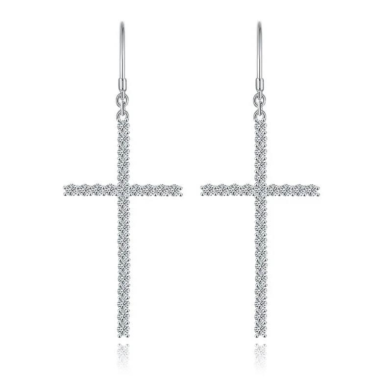 

Big Cross Moissanite Drop Earrings for Women 925 Sterling Silver 1.25ct D Color Moissanite Diamond Dangle Earrings Pass Tester
