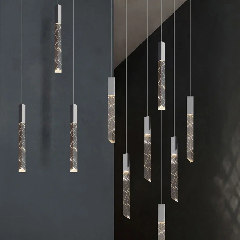 

JMZM Revolving staircase light crystal long chandelier modern minimalist loft duplex floor chandelier bedside chandelier