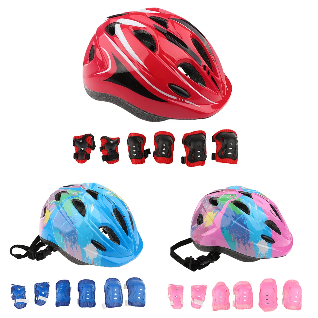 7pcs Kids Children Roller Skating Cycling Bike Bicycle Helmet Knee Wrist Guard Elbow Pad Boys Girls Skateboard Protective Gear