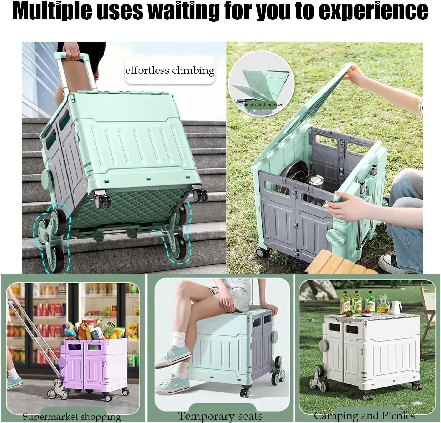 Outdoor Folding Shopping Carts Hand Pushing Picnic Camping Trolley Vegetable Basket Trolley Pull Rod Rear Portable Shopping Cart