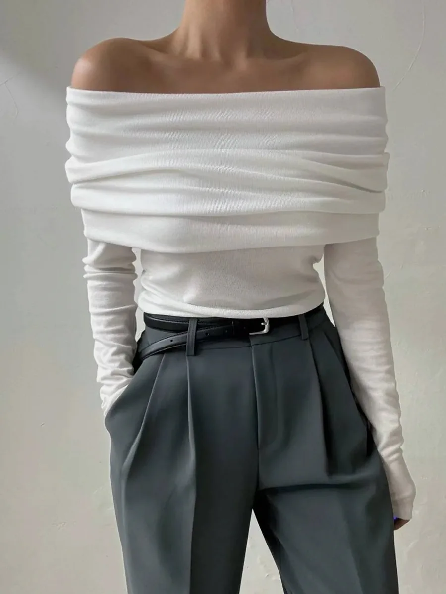Sweater Knit Pullover Backless Women Slim Bandeau Solid Cropped Top Streetwear Off-Shoulder Elegant Autumn Knitwear Top