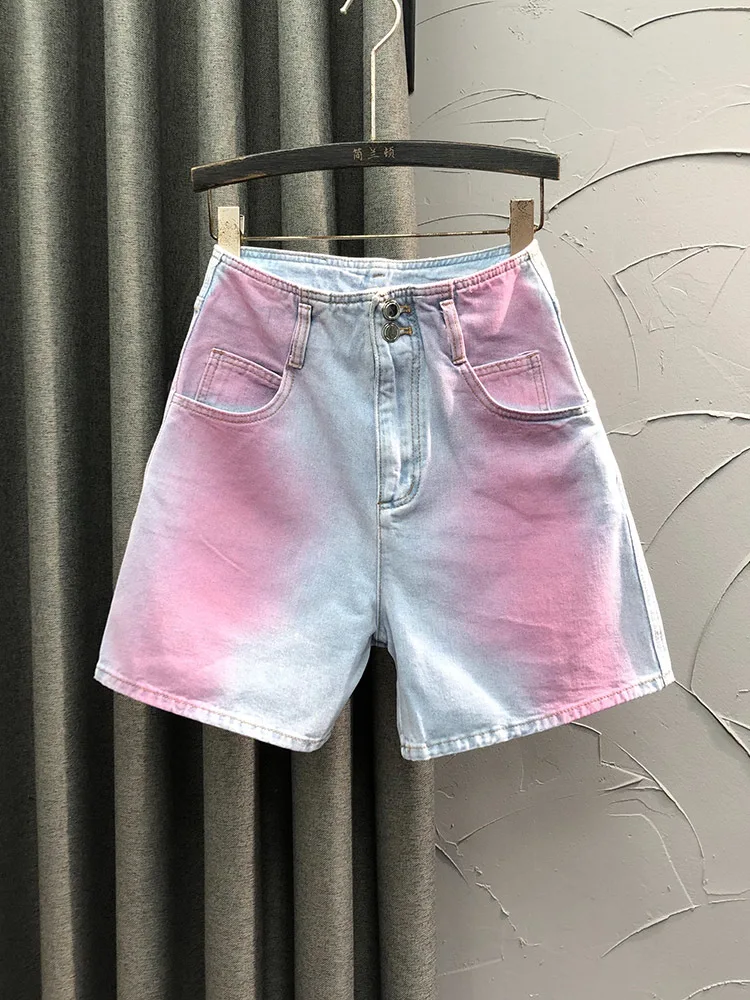 

Женские джинсы, Новинка лета 2024, модные Универсальные Свободные повседневные Прямые брюки до колен с градиентом и широкими штанинами