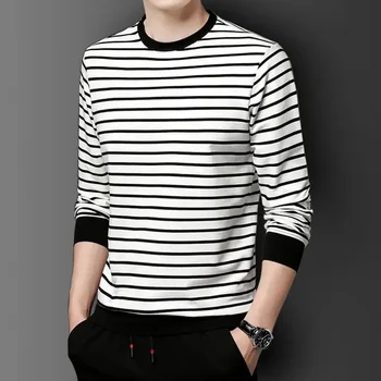 남성용 스트라이프 스웻셔츠 상의, 풀오버 남성 의류, 일반 의류, 무료 배송, 겨울 캐주얼 긴 소매 풀 사이즈 S F