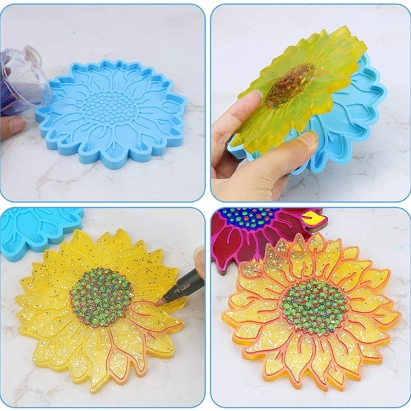 5 Pcs for Sun Flower Tray Epoxy Resin Mold DIY Serving Plate Casting Silicone Mo Drop shipping