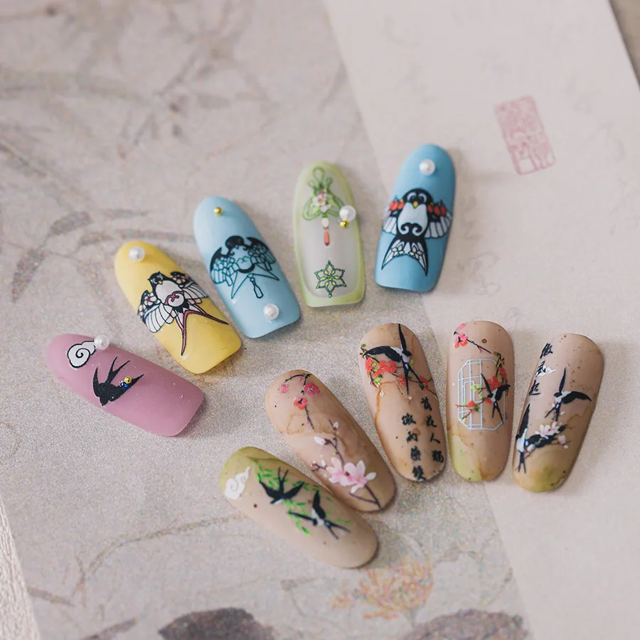 Chinese Style 5D Kite & Swallow Nail Art Stickers - Self-Adhesive Decorative Decals