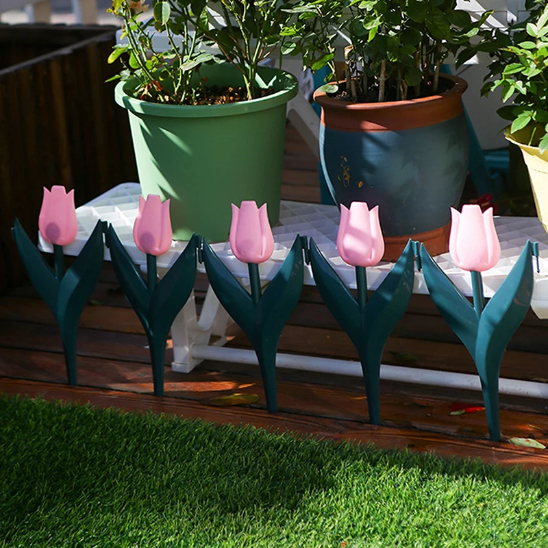 PVC Simulation Tulip Flower Garden Fence 5 Pcs Colourful for Yard Lawn Border Lawn Fence Outdoor Landscape Garden Decoration garden art decor