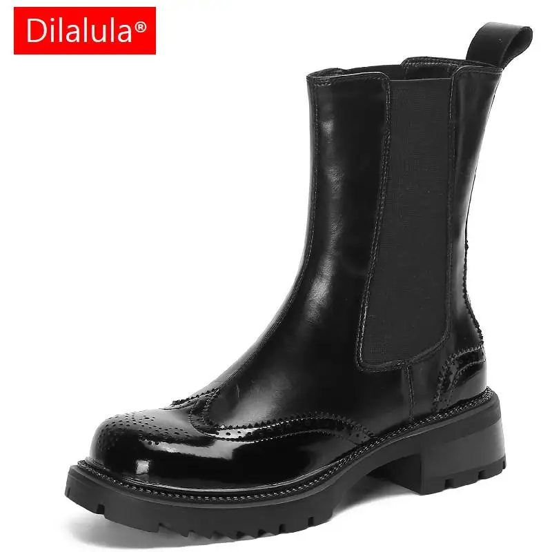

Женские ботильоны на платформе Dilalula, из натуральной кожи, с вырезами, на толстом каблуке, Осень-зима, 2024