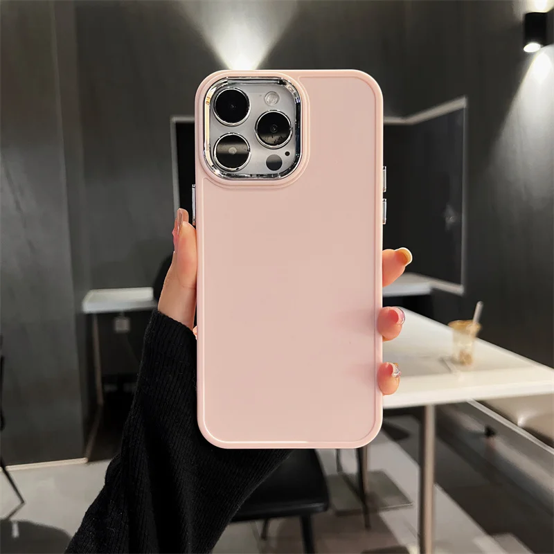 thumbnail image 1 of Funda de teléfono con parachoques de lente electrochapada para iPhone 14 Pro Max 13 12 11 15 16 Pro Max X XR XS Max 7 8 Cubierta trasera de silicona de color sólido, 1 of 5