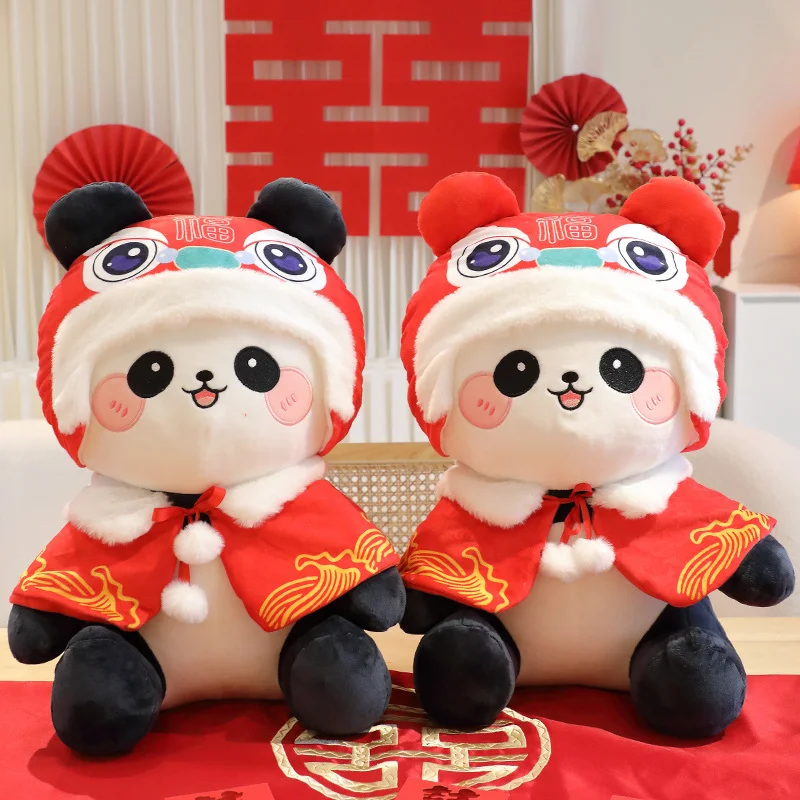 Creative New Year Mascot Giant Panda Transform to Lion Dance Plushie Doll Soft Stuffed Animal Lovely Wedding Room Decor Gifts