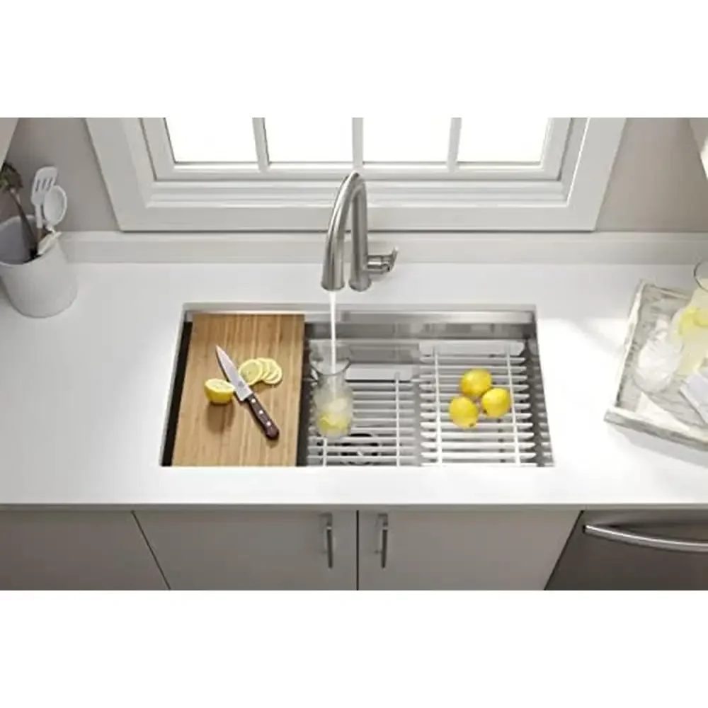 Large Single Sink 3/4HP Garbage Disposal with Bamboo Cutting Board & Grated Racks Powerful 3/4 HP Motor Grind Chamber 26 oz