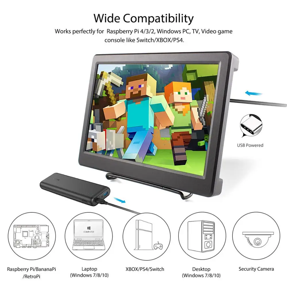 10.1 인치 2K IPS HD 휴대용 모니터, 2560x1600 HDMI 호환 Type-C 게임용 PC, 라즈베리 파이 노트북 스위치 XBOX PS4 PS5
