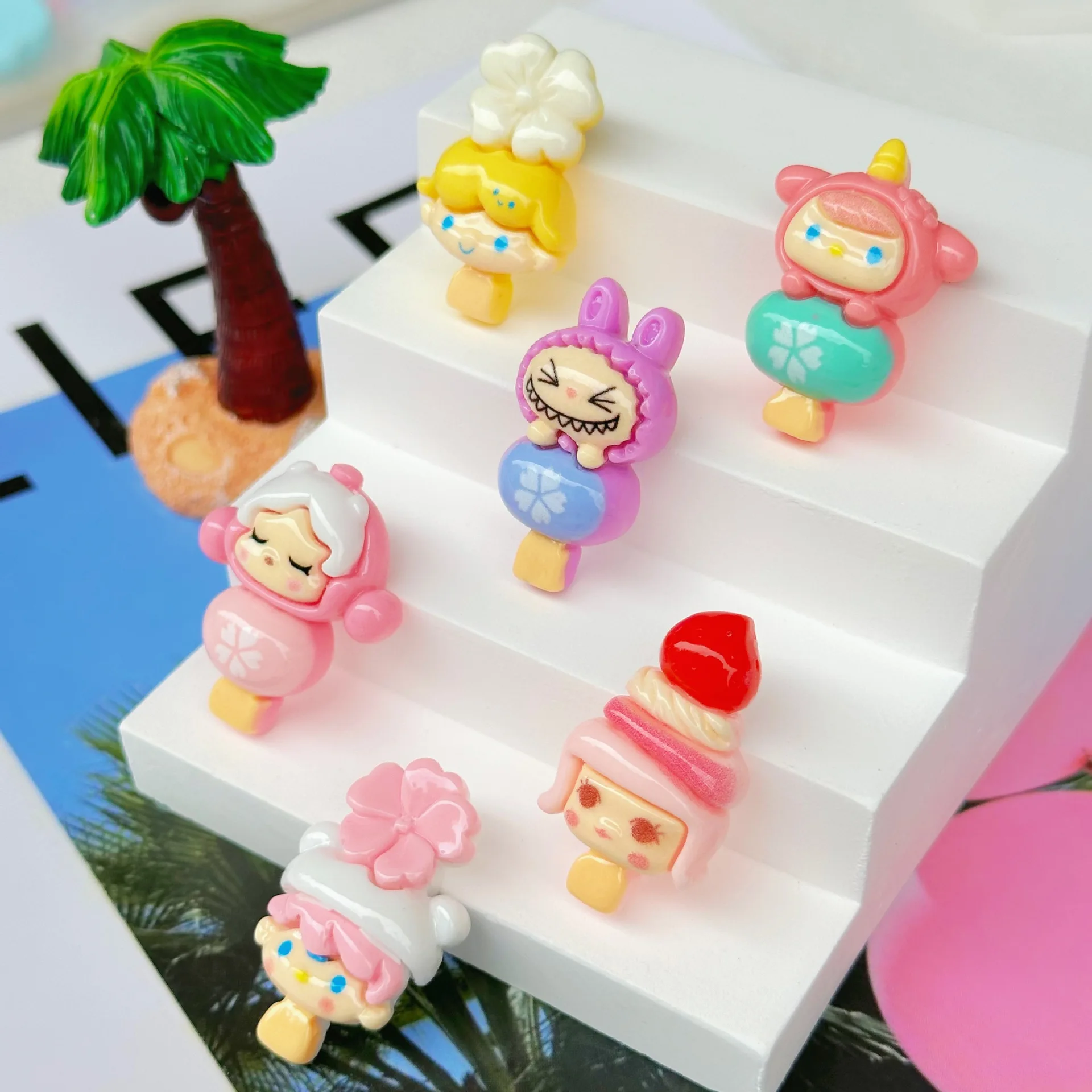 

5 шт. miniso sanrio labubu резиновые кабошоны из смолы для изготовления ювелирных изделий своими руками из мультяшных материалов ручной работы