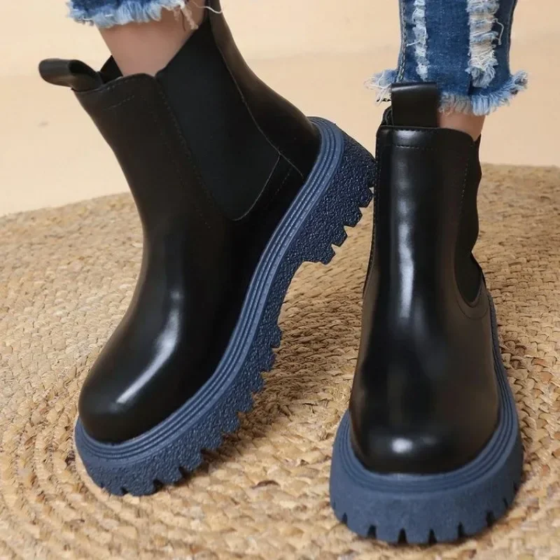 

Женская обувь, новинка 2023, высококачественные женские ботинки на платформе, простые и универсальные Ботинки Челси, зимние теплые женские короткие ботинки
