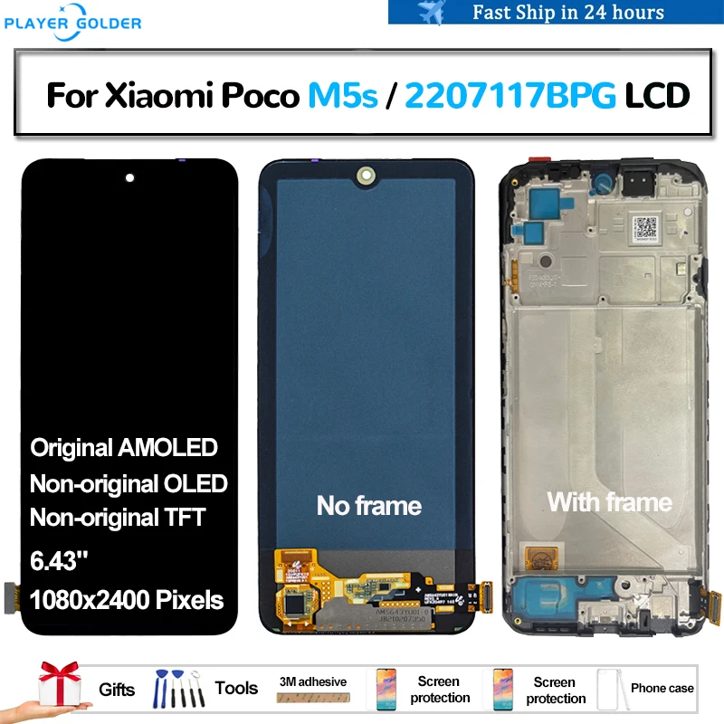 

ЖК-дисплей AMOLED для Xiaomi Poco M5s 2207117BPG Pantalla, дисплей с сенсорной панелью, дигитайзер в сборе, замена OLED TFT