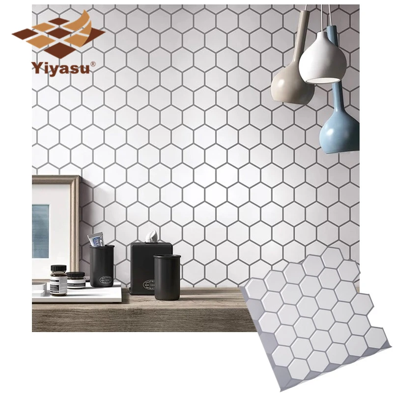 Pegatina de vinilo blanco hexagonal para cocina y baño, papel tapiz  autoadhesivo, revestimiento 3D y adhesivo, azulejos cuadrados de pared  contra salpicaduras|Adhesivos para pared| - AliExpress
