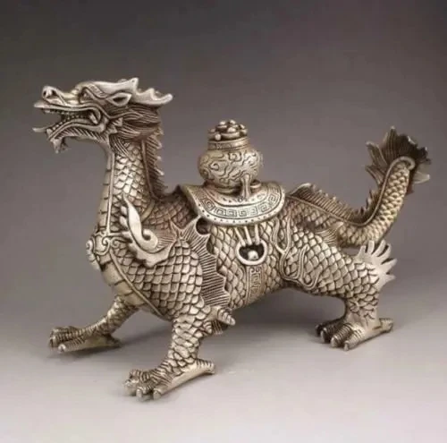 

Tibet old silver handmade auspicious dragon town curtilage statue