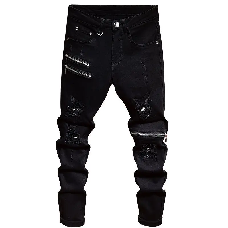 2025 Jeans Men's Spring Autumn Versatile Korean Black Elastic Slim Small Feet Zipper Pants Autumn Cowboy Man Pants Design Jeans 6