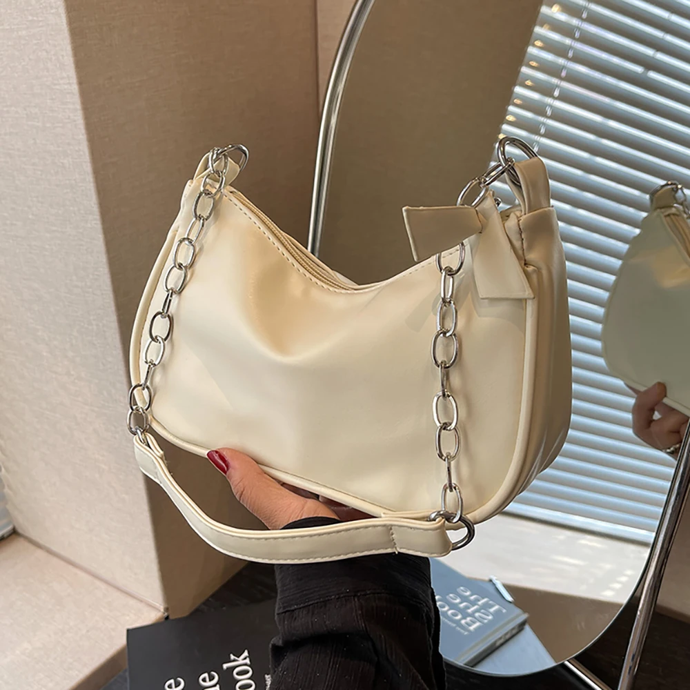 

Exquisite Chains Single-Shoulder Bag for Women Shopping Phone Wallet Chic Design Simple Solid Color Underarm Bags Ladies Handbag