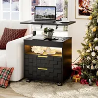 Height Adjustable Nightstand with Charging Station, LED Bedside Table 2 Drawers, Smart Wooden End Table Dorm, Customized