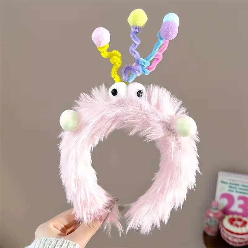 Cute Plush Big-Eyed Twist Stick Headband for Women - Soft, Non-Slip Hair Accessory Perfect for Face Washing & Styling