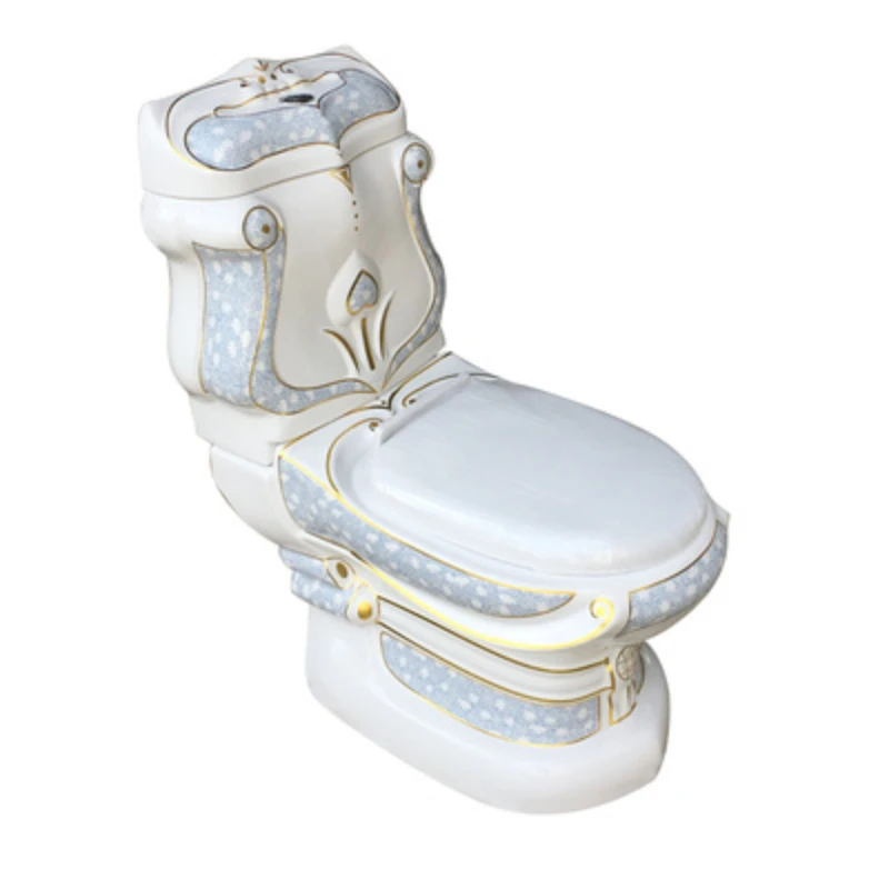 

European style toilet relief luxury color gold green blue in high-end Family Hotel Villa