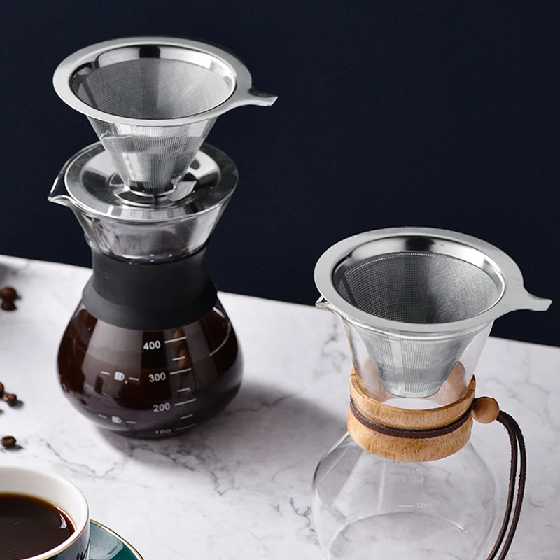 New Reusable Double Layer 304 Stainless Steel Coffee Filter Holder Pour