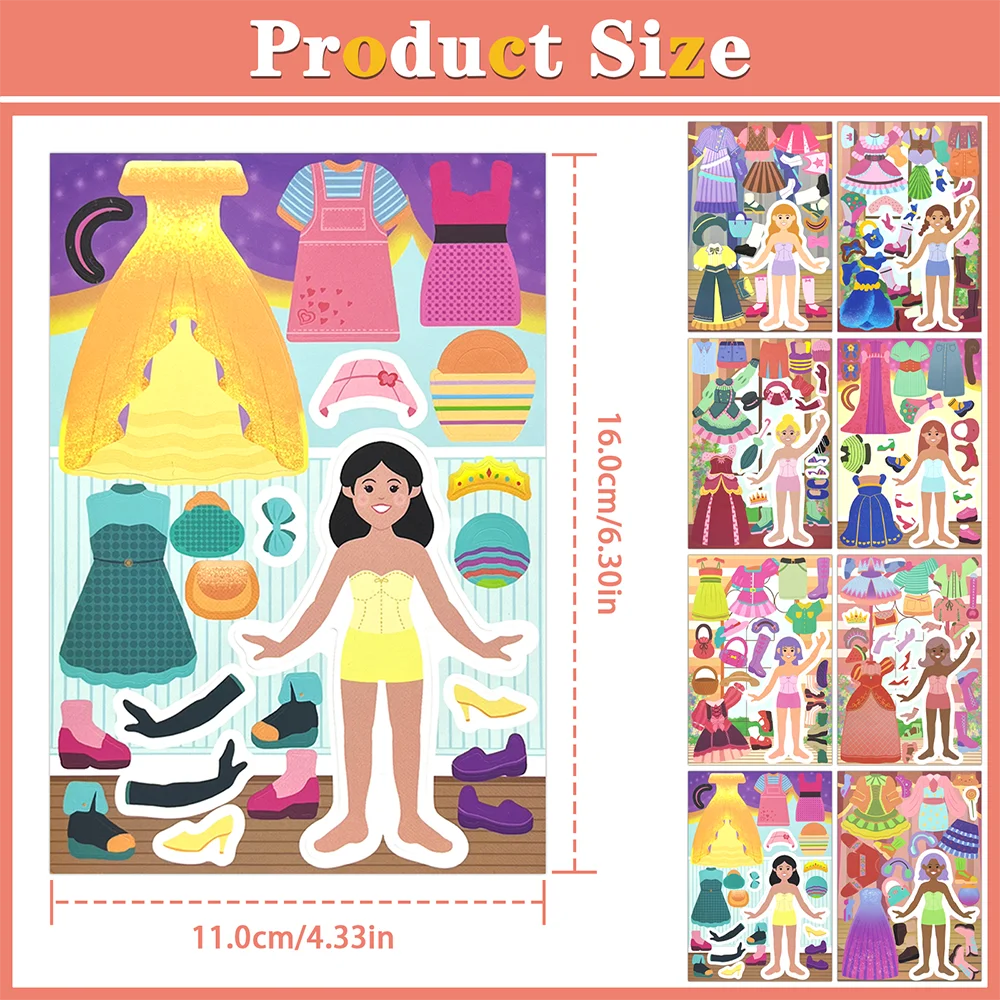 드레스업 재미있는 스티커 활동, 화면 없는 작은 디자이너 창의력 게임, 나만의 믹스 앤 매치 스티커 시트 만들기, 아트 공예