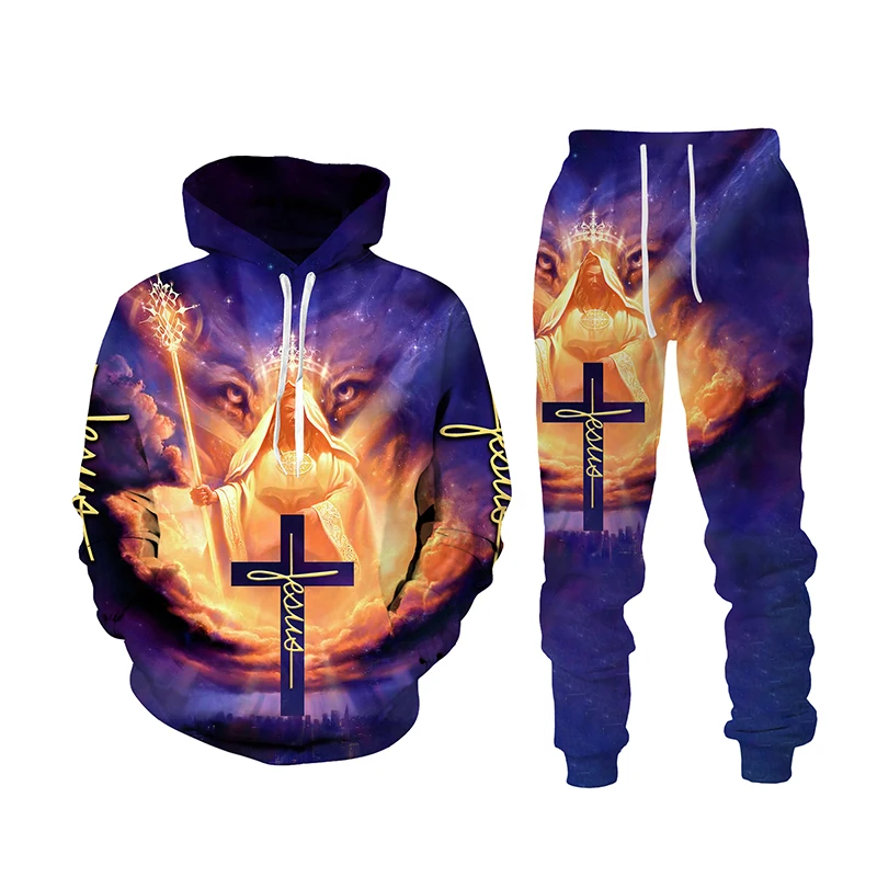 

New 3D Printing Forest Lion Style Fashion Men Women Tracksuits Crewneck Hoodies+pants Plus Size S-7XLHarajuku Clothes Casual