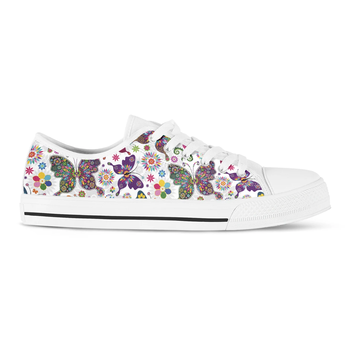 Floral Butterfly Fashion Women Vulcanized Shoes Sneakers Ladies Lace-up Casual Shoes Breathable Canvas Lover Shoes