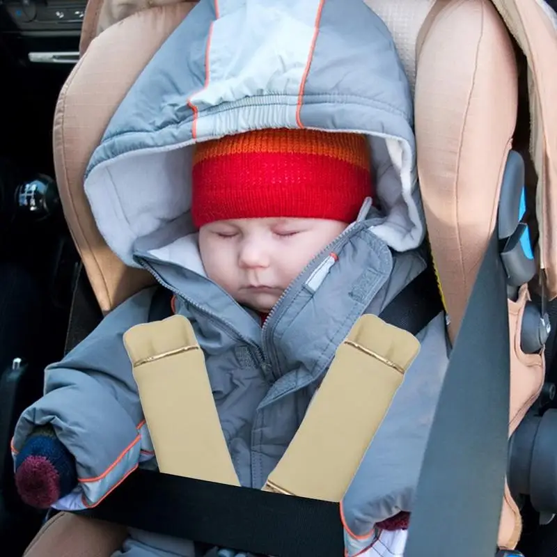 Kids Seat Belt Protector Set Safety Belt Leather Soft Seat Cover Cute Strap Pads With Crotch Pad Anti-Slip