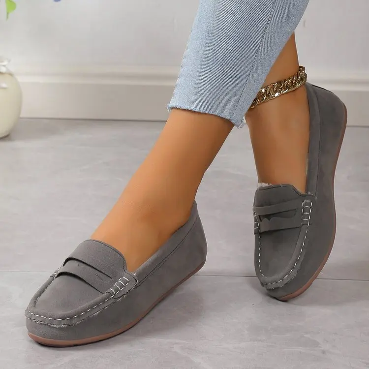 

Round Toe Single Shoes Women's Flat Shoes for Sale Fashion Solid Loafers Winter Style Light Mouth Solid Color Casual Shoes
