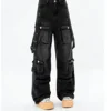 American Retro High Street Workwear Jeans Men's Black Summer 2025 New Wide Leg Pants Large Size Multi Pockets Loose Fit