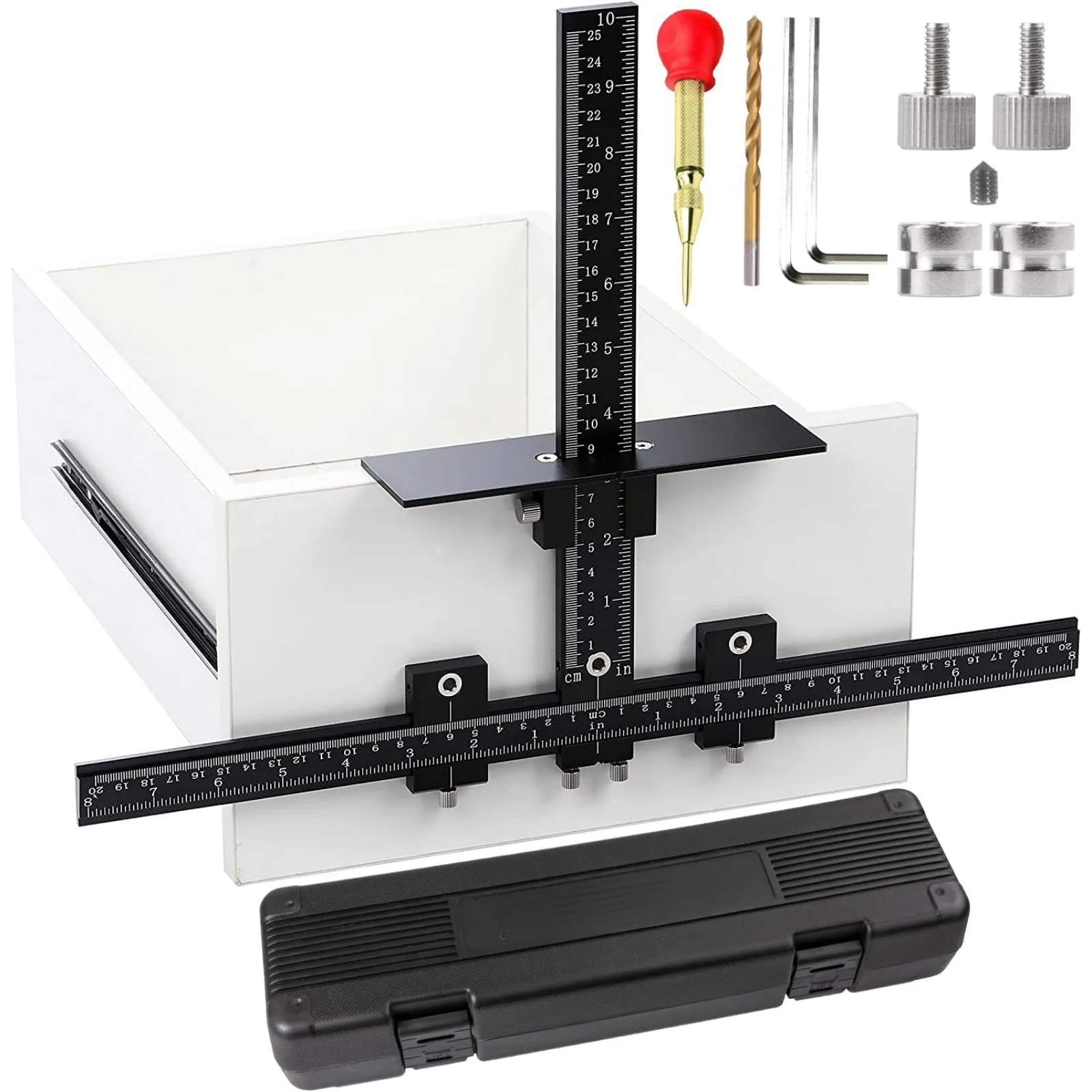 

US Cabinet Hardware Jig All Aluminum Alloy,Adjustable Drill Guide Template Tool for Installation of Door Drawer Front Knobs