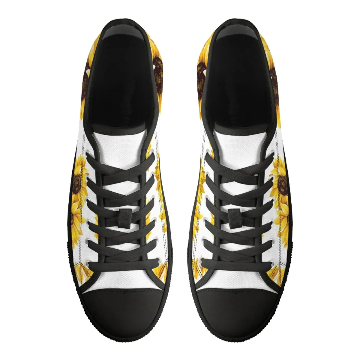 Sneakers for Woman Beautiful Yellow Flower Sunflower Low Top White & Black Canvas Shoes Designer Lady Shoes Zapatos Para Mujeres