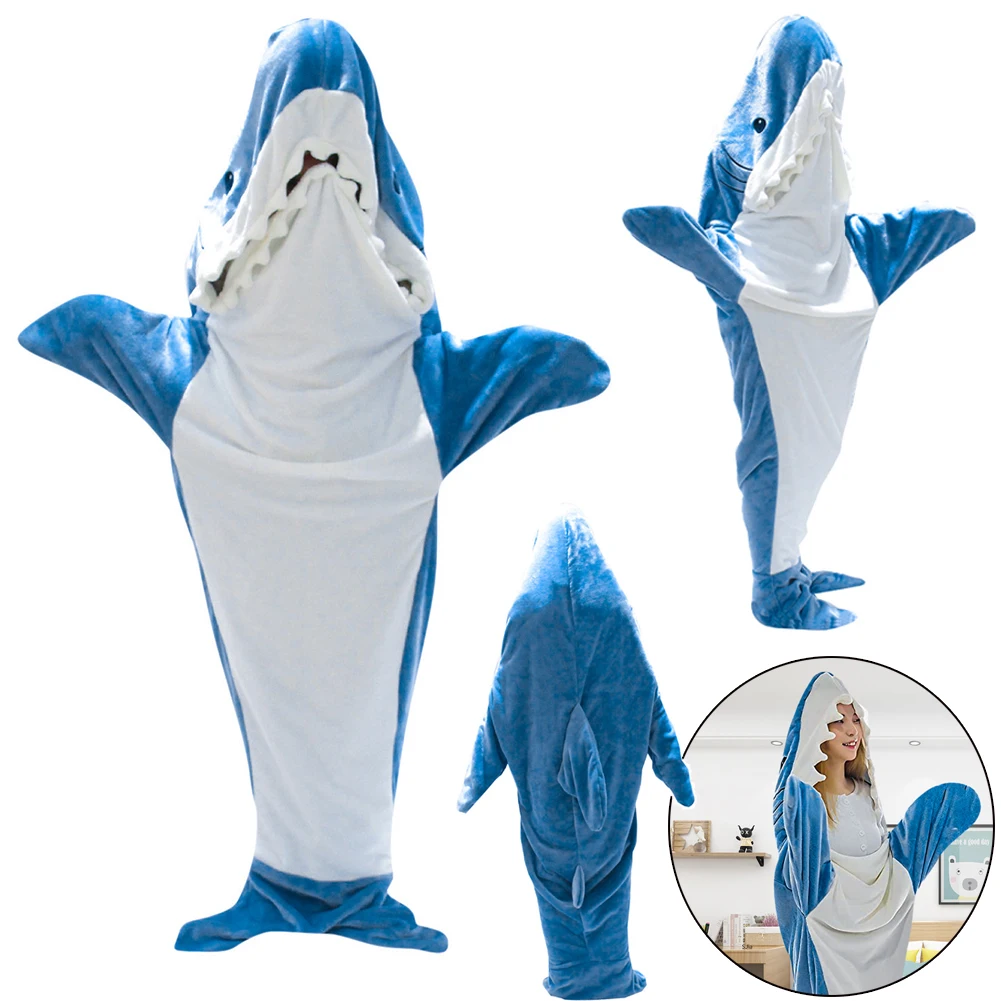 

Adult Sleeping Bag Wearable Shark Oversized Hooded Flannel Animal Tail Hoodie Super Soft Cozy Multiuse Nap for Warming