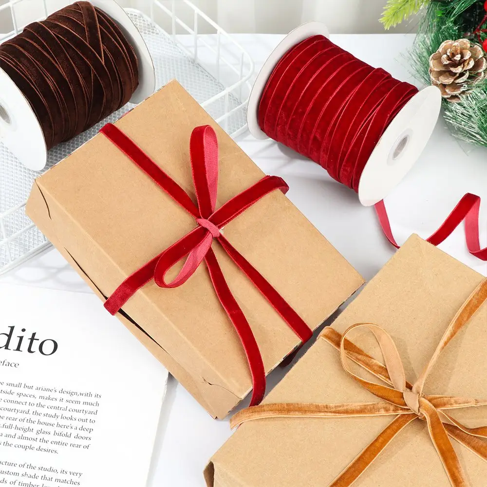 Flocking Velvet Ribbon 50yards 10mm Party Bouquet Decor Gifts Flocking Silk Velvet Ribbon ...